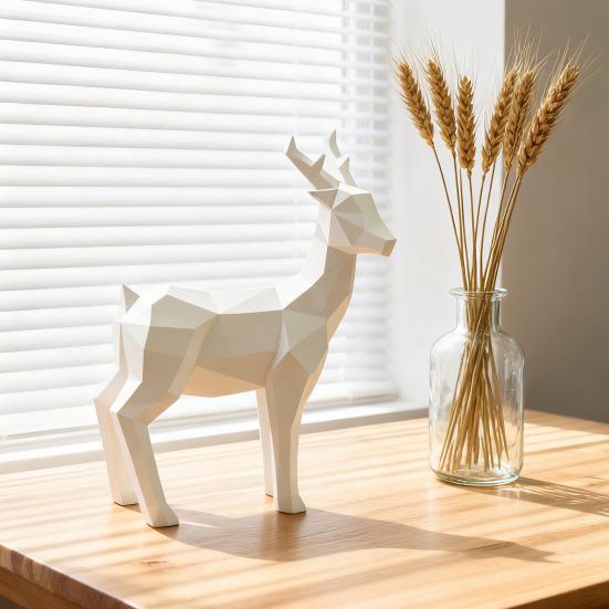 Christmas Reindeer Figurine 3D Printed Standing Deer Statues Small White/Gold Elk Sculpture for Fireplace Entryway Shelves Home Office