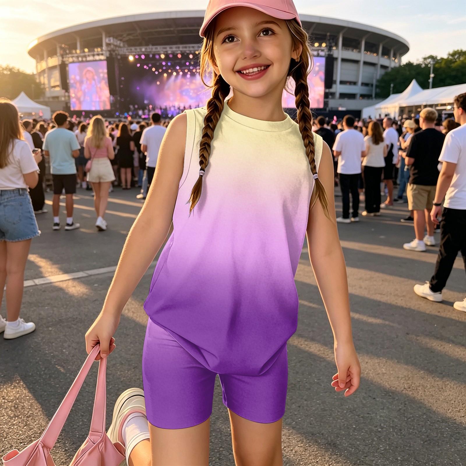 Ärmelloses Tanktop und Shorts Set für Kinder, Farbverlauf-Print, Lässiges Sommer-Outfit, Leichtes atmungsaktives Gewebe, Geeignet für den täglichen Gebrauch 150 pink