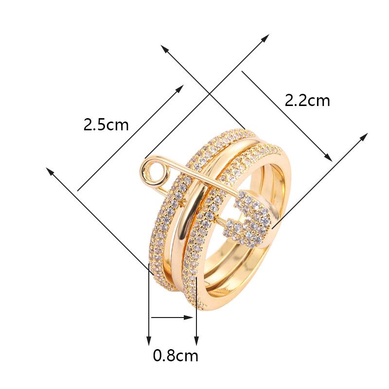 Lady Fashion Pin Connection Three Layers Design Ring for Women Gift Jewelry