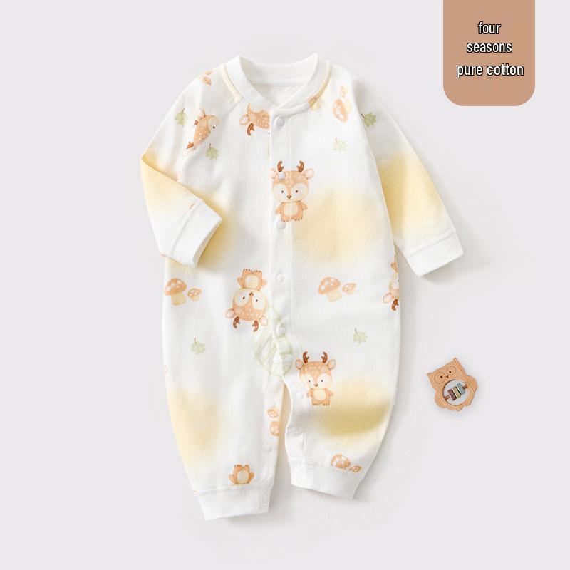 Pure Cotton Baby Romper: Open Front, Class A, for 0-12 Months, Spring/Autumn, Newborn Outerwear, Crawling Suit, Single-Layer Base.