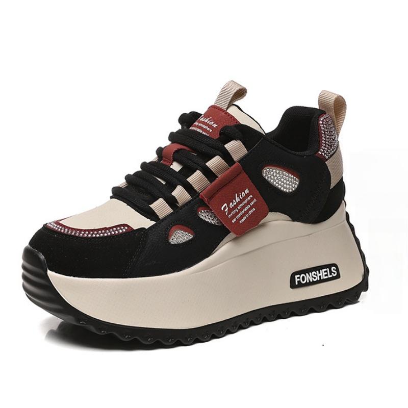 7CM Genuine Leather Comfy Hidden Heels Sneakers  New Autumn Block Flats Platform Skateboard Shoes Vulcanized Chunky Sports Shoes