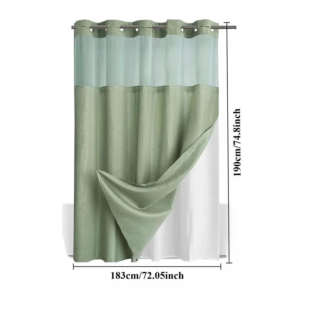 1PC Hookless Waffle Check Shower Curtain Hotel Grade Double Layer Waterproof Bathroom Shower Curtain Easy To Install 10 Colors