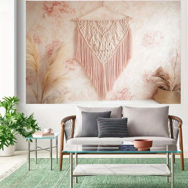 2D banner Bohemian rope wall-mounted background fabric with floral patterns and Parmesan grass, for interior decoration