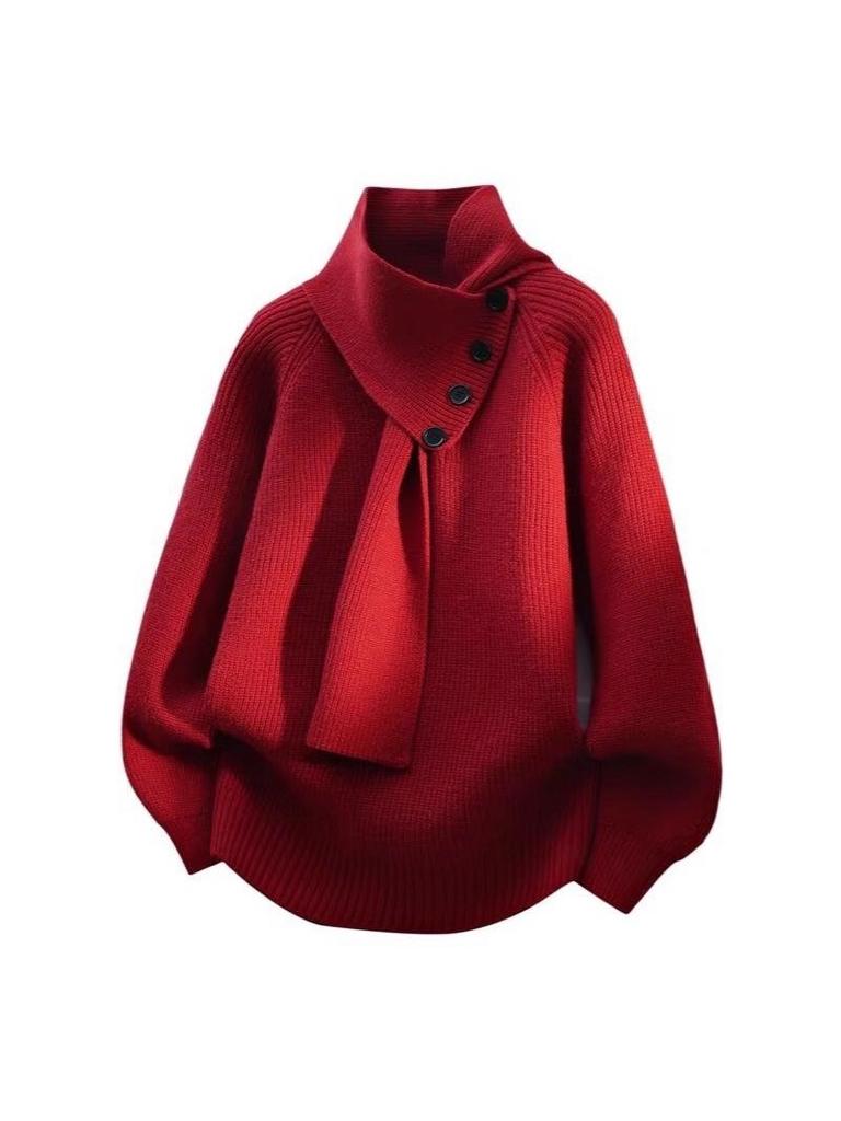2025 Winter Men's High Neck Pullover Knitwear with Scarf