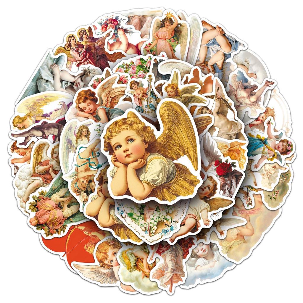 50pcs/1 lot Angel Charm Stickers Retro Western Mythology Cupid DIY Phone Case, Milk Tea Cup, Notebook Stickers