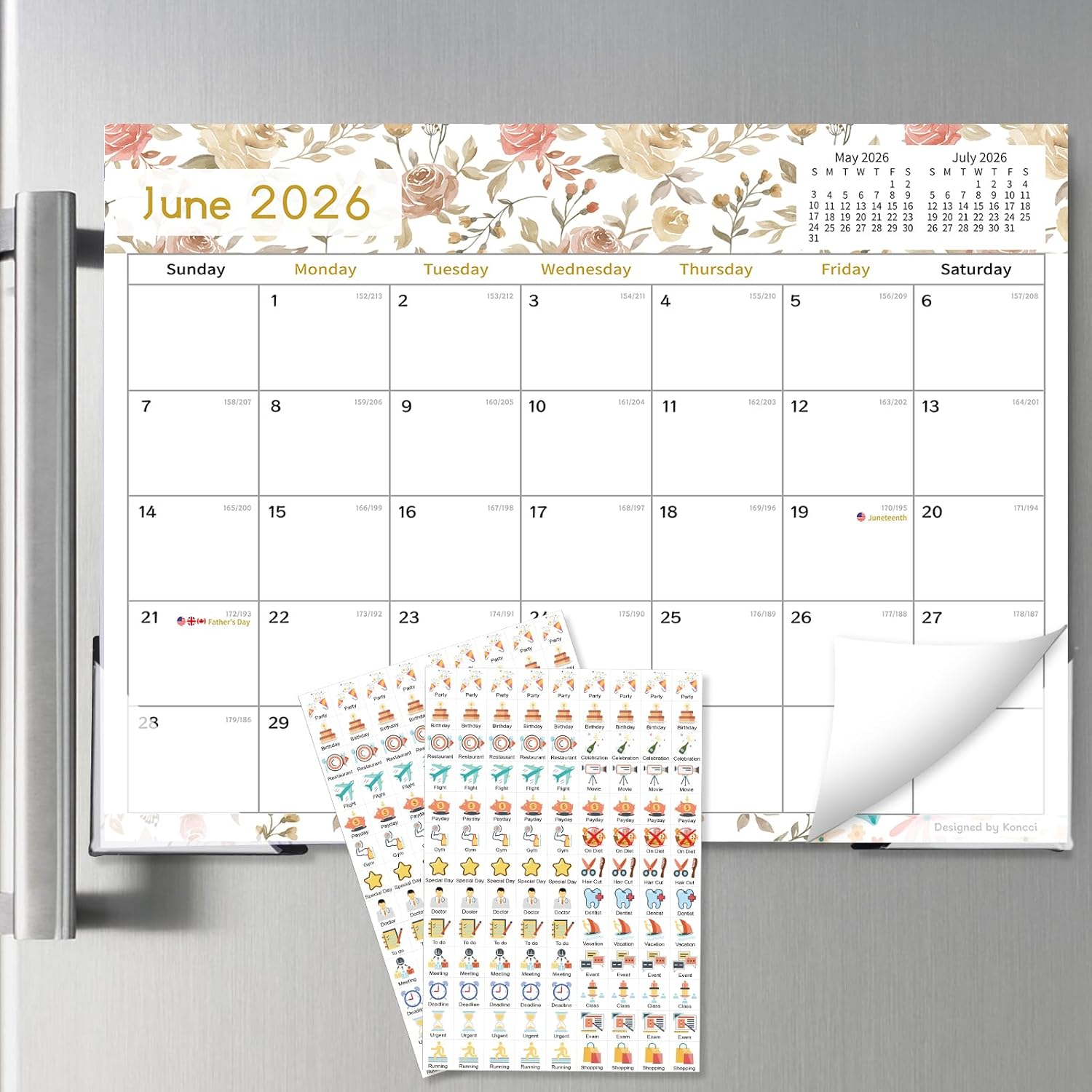 Fridge Calendar 2026-2027, 18 Months Magnetic Refrigerator Calendar Runs From January 2026 Until June 2027, with Seasonal Patterns Designs for Family