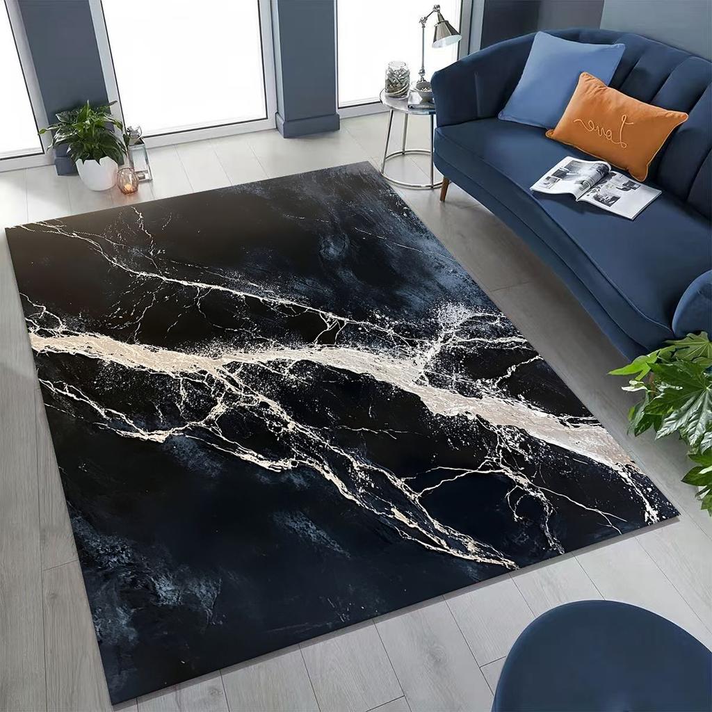 2026 Luxurious Marble Black Green Gold Colorful Stone Texture Rug for Bedroom Living Room Sofa Home Doormat Decor,Non-slip Mat