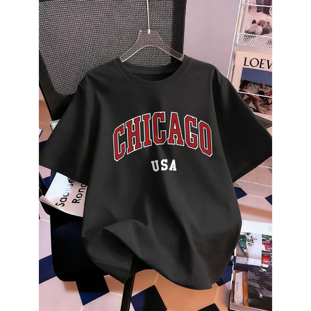 Chicago Usa Letter Printing T-Shirt Women Summer Short Sleeve Tops Comfortable Soft O-Neck T Shirt Casual Womans Clothes