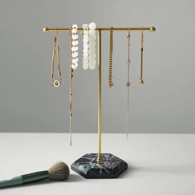 Suporte de joias de metal dourado em forma de T, recém-projetado, para brincos, anéis, colares, relógios e pingentes