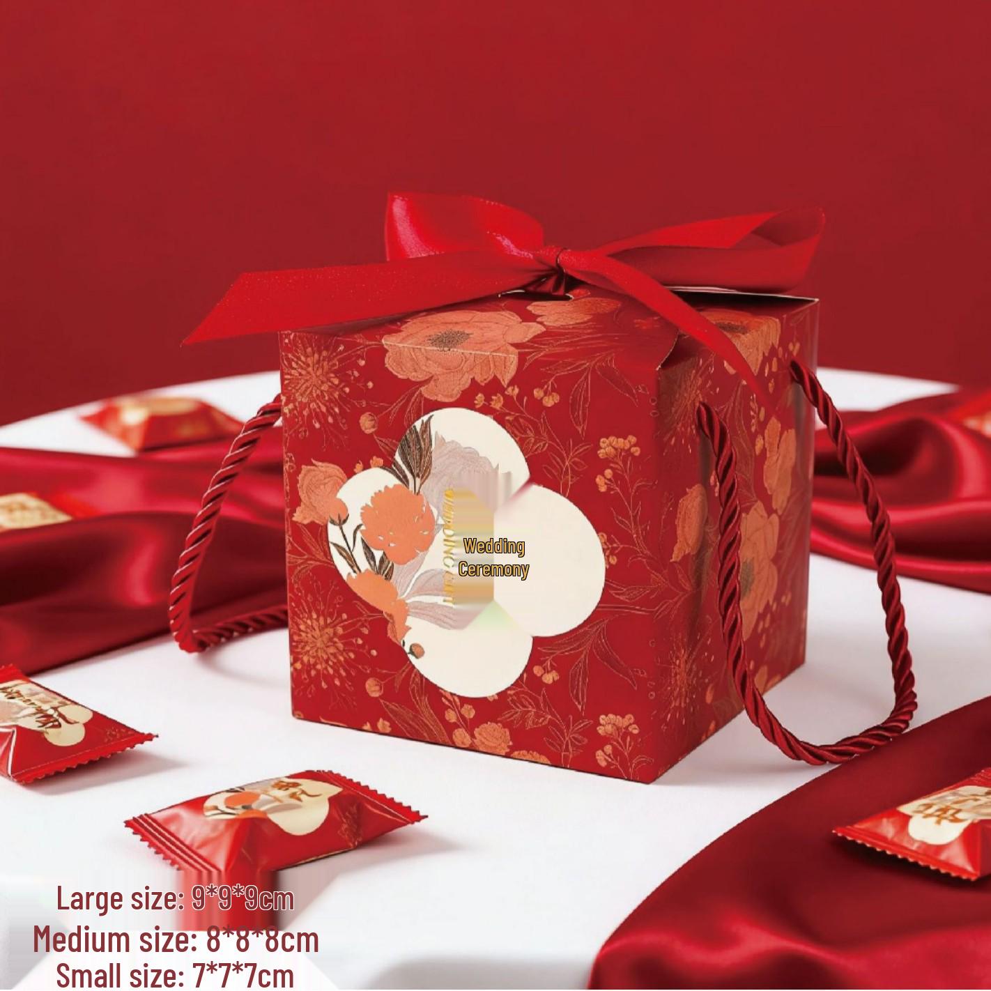 Modern 26th Anniversary Chinese Wedding Candy Gift Box 7*7*7 (Red Ribbon)
