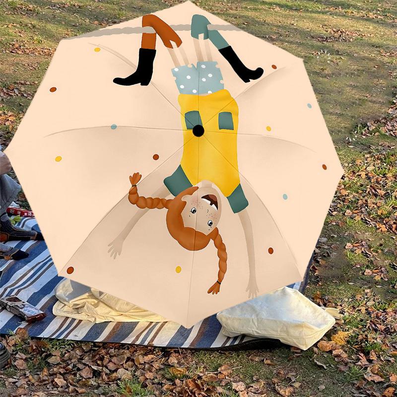 1PC Pippi Longstocking Automatic Open/Close Umbrella with Windproof, 8-Rib Sturdy Canopy, Durable Ribs, Fashionable Design,1243a