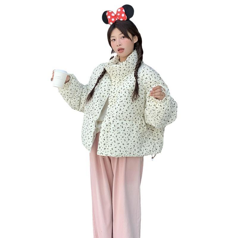 2025 winter new BF retro floral design padded jacket women's ins loose warm bread jacket cotton coat