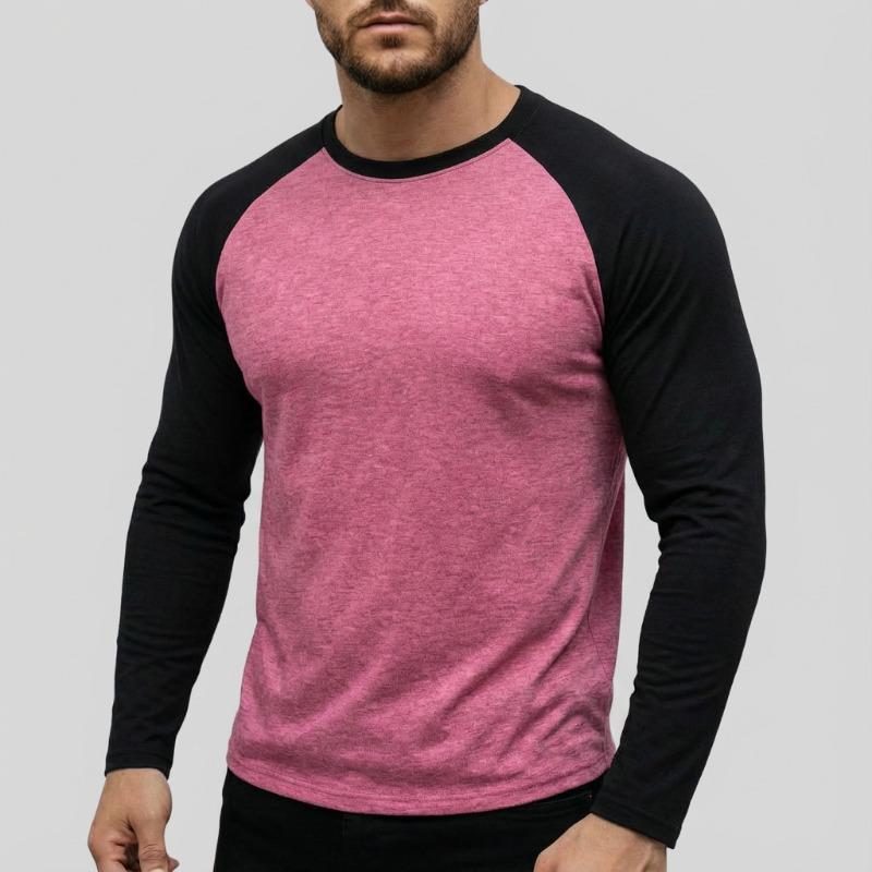 Men Crew Neck Raglan Long Sleeve T Shirt Slim Fit Casual Contrast Color Basic Daily Tops