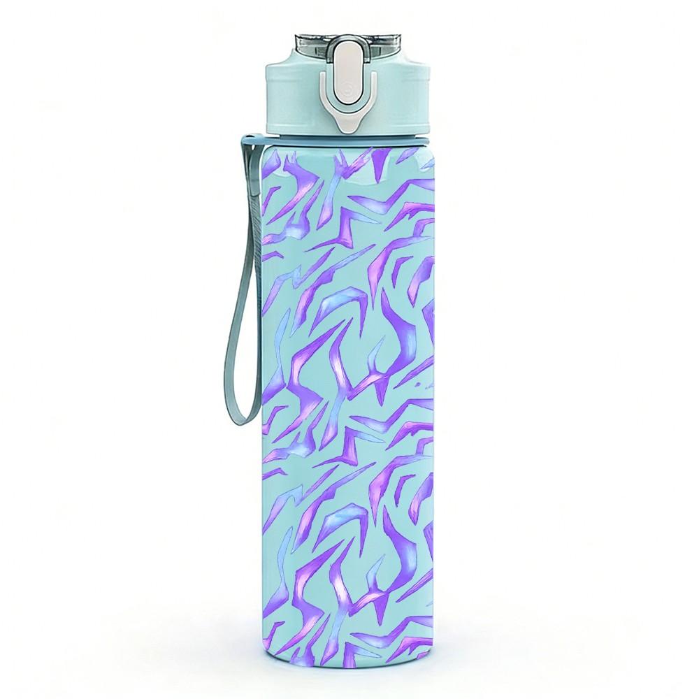 1PC Purple Swirl Abstract Texture Print 750ml Color Plastic Sports Water Bottle Leakproof Flip Straw Lid Suitable for Sports Office Home Use