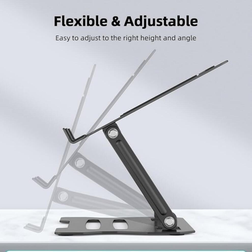 Adjustable Aluminium Laptop & Tablet Stand Holder, Fully Adjustable Height & Angle Riser for MacBook Air/Pro, Dell, HP, ASUS, Google, Lenovo