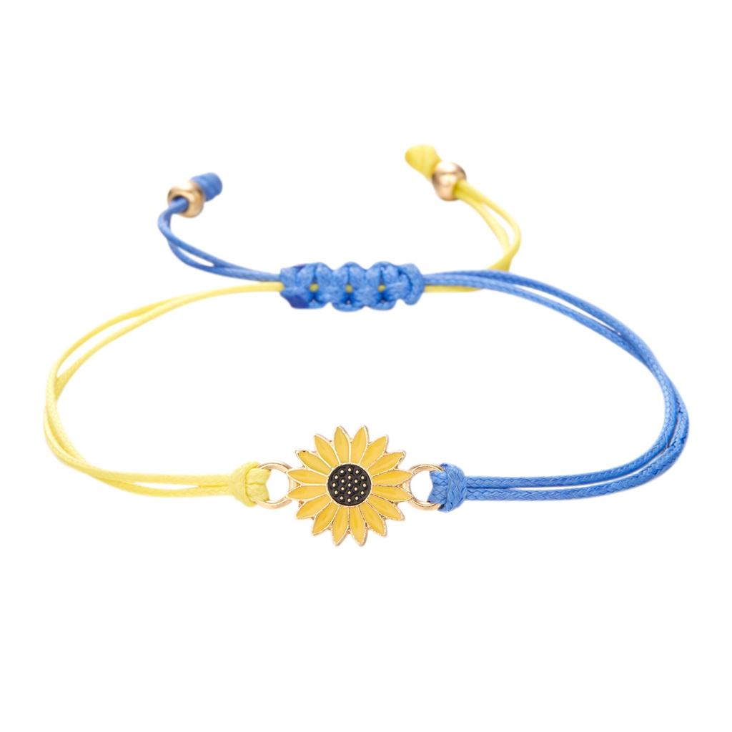 Armband Handgeweven Madelief Armband Geel Blauwe Bloem Armband