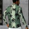 Men s Plus Size Quarter Zip Long Sleeve Collared Tropical Floral Printed Polo Shirt With Side Pockets