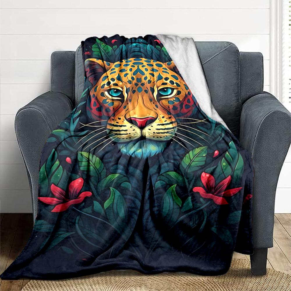 1pc Jaguar Print Soft & Warm Polyester Knit Blanket, Digital Printed, All-Season Throw for Napping, Traveling, Sofa Yy250906017