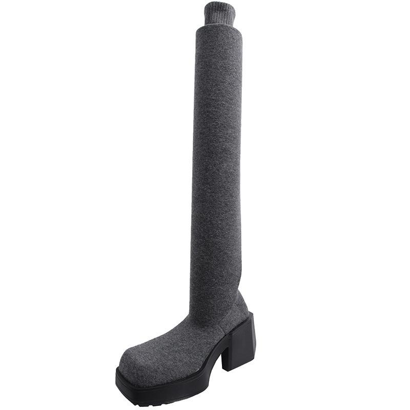 Modische Herbst Winter Damen Elastische Schlankmachende Socken Strumpfhosen Mode Damen Dicker Absatz Über dem Knie Hohe Stiefel