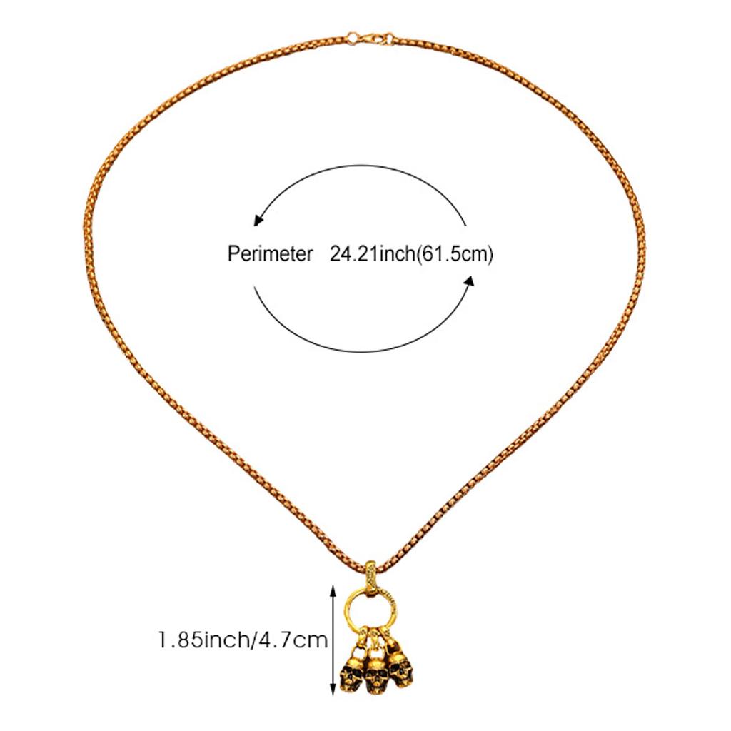 Retro Dark Personality Men Three Skull Necklace Pendant