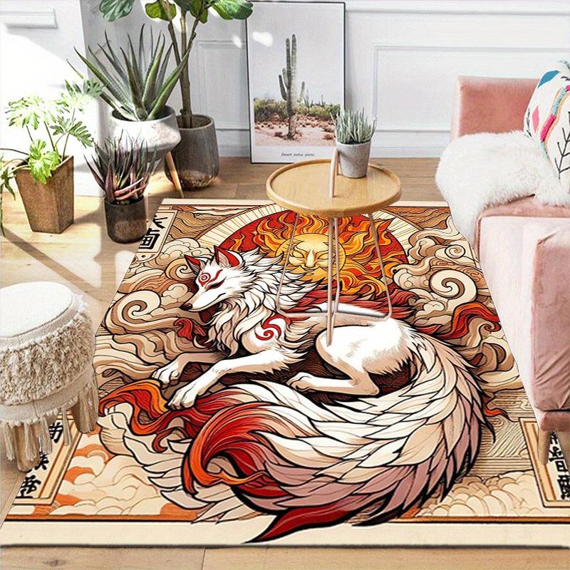 1pc The legendary fox Print Design Area Rug - Soft, Anti-Slip, and Durable Gaming Room Decor for Bedroom