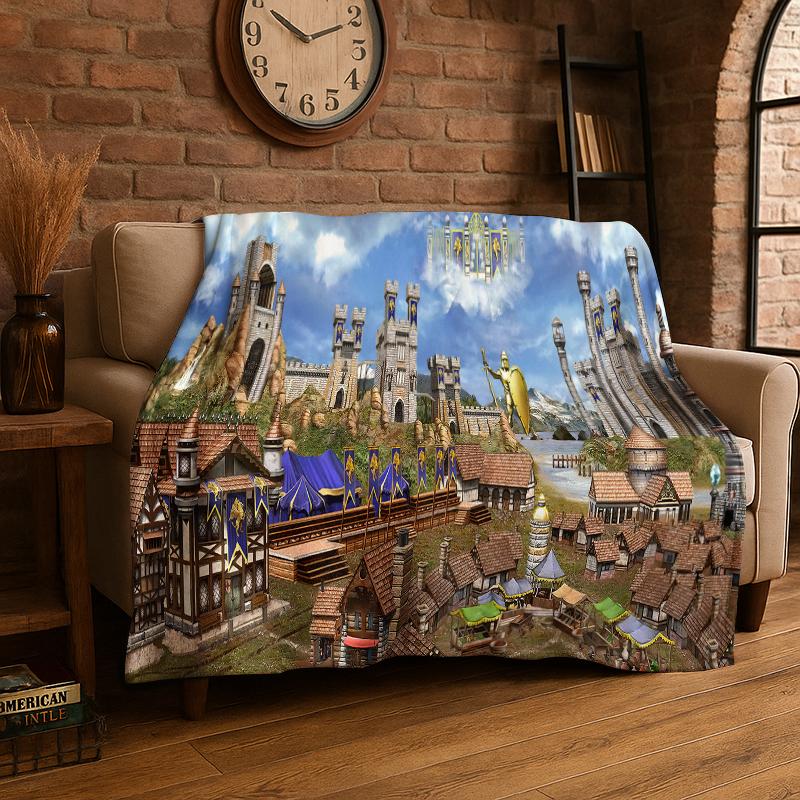 Coperta in Flanella Gioco di Mappa Eroi del Potere e della Magia Retrò Morbida Calda Coperta da Lancio per Camera da Letto Soggiorno Letto Viaggio Picnic