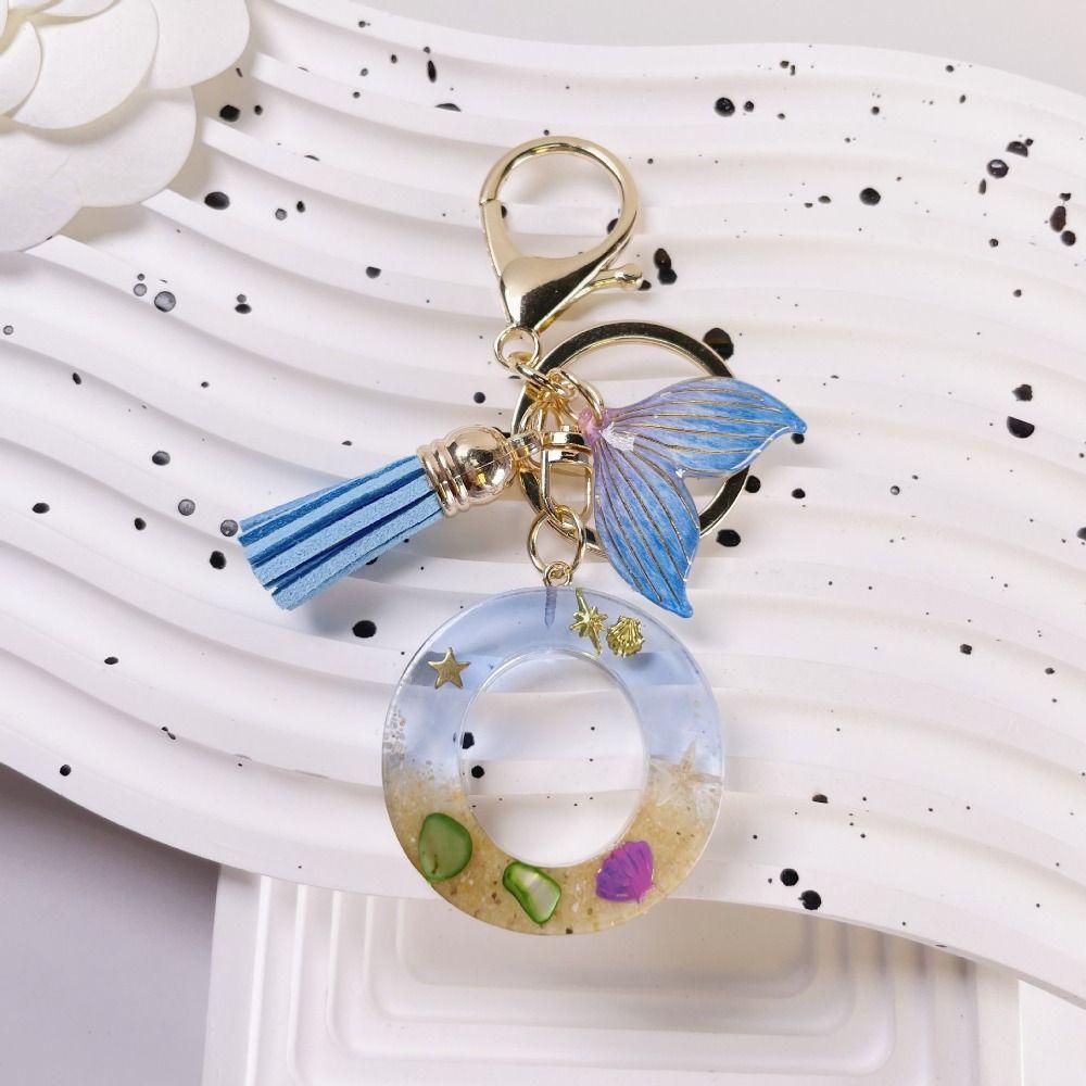 Blue Tassel Blue Ocean Letter Keychain 26 Letters 26 Letter Keychain  Handbag Decor