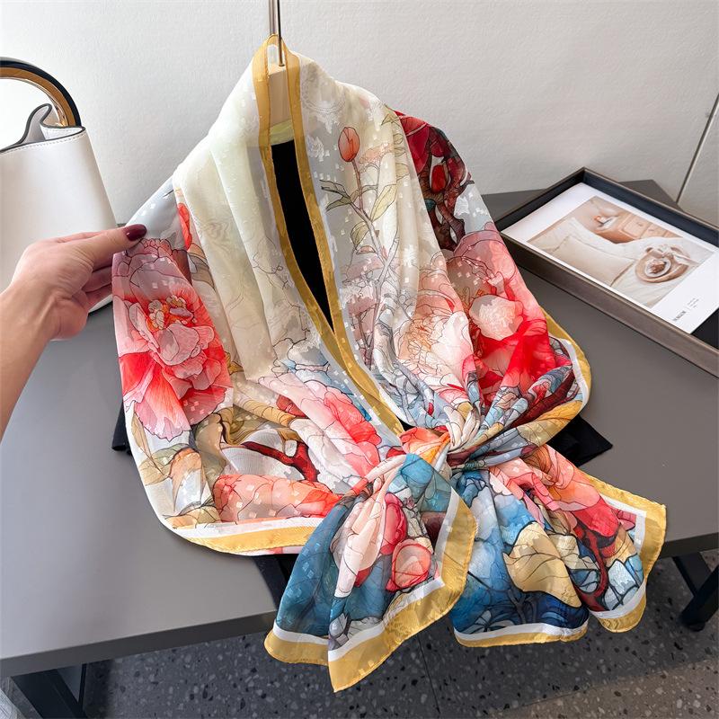 Pfingstrosen-Druck Schnittblume Frühling Und Sommer Seidenschal Groß Langer Schal Hoher Sinn Reiseschal Sonnenschutz Damenschal Kopftuch