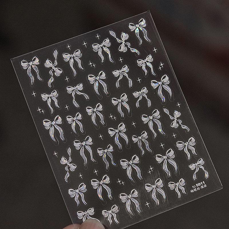 Nail Art Sticker Jelly Chic Bowknot Silk Ribbon nail Stickers Self-adhesive Nail Ribbon Sticker Dressy Manicure Decals ZJT23