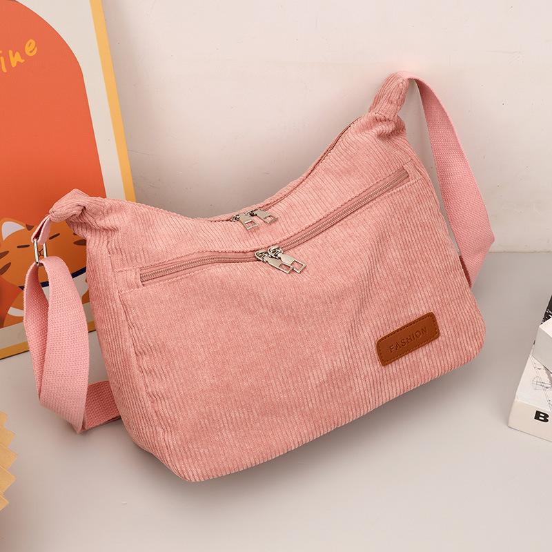 

Oblique span bag corduroy handbag tote bag new solid color popular striped shoulder bag women s bag tide розовый