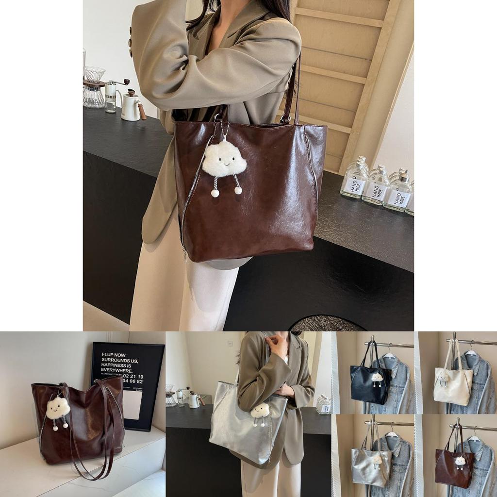 Chic Minimalist Pu Tote Bag Available In Black Beige Silver And Coffee Colors
