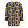 3/4 Length Sleeve Womens Tops Floral Print Vintage Fashion Casual Loose With V Neck Plus Size Shirts