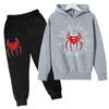 Autumn Winter Spider Printed Hoodies Sweatpants Set Fashionable Casual Warm Sports Long Sleeved Pants Men's Sport Wear