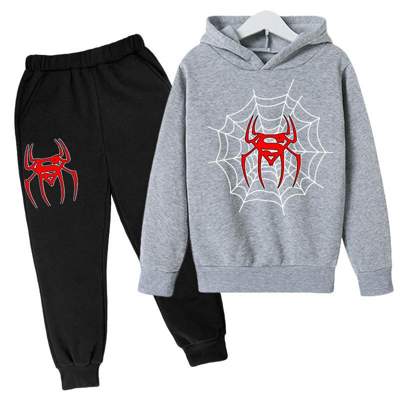 Autumn Winter Spider Printed Hoodies Sweatpants Set Fashionable Casual Warm Sports Long Sleeved Pants Men's Sport Wear