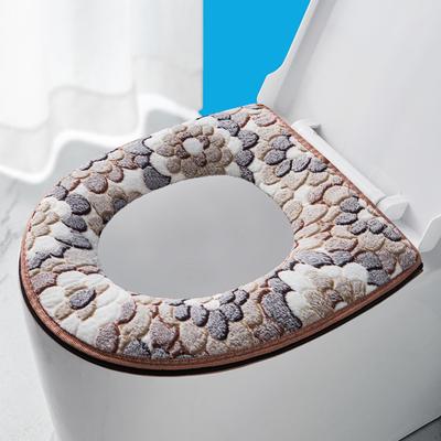 Soft Cover Warm Toilet Seat Cover Pad Bathroom Decor Floral Print Coral Velvet Seat Washable Pads