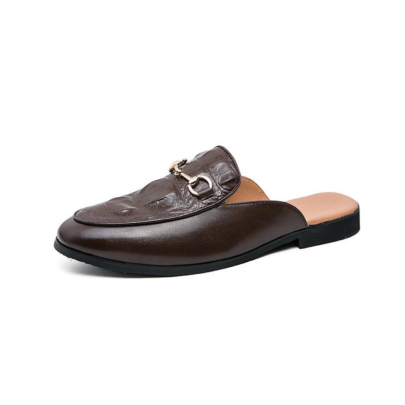 Men s Summer Plus Size Slip-on Crocodile Pattern Leather Slippers, Backless & Fashionable Closed-toe Design 45
