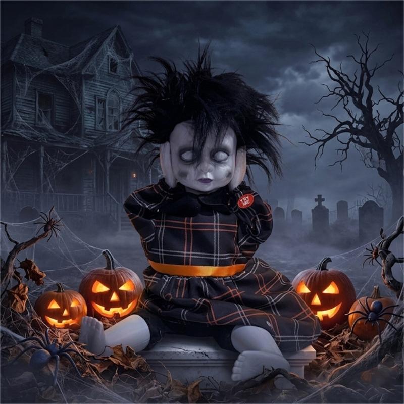 Scary Specters Doll With Electric Head Rise And Red Light Laughing Sound Parties Supplies For Haunting House Decors