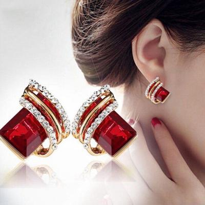 1 Pair Ear Studs Rhinestone Geometric Electroplating Luxury High Gloss Ear Decoration Jewelry Faux Crystal Engagement Earrings Anniversary Gifts
