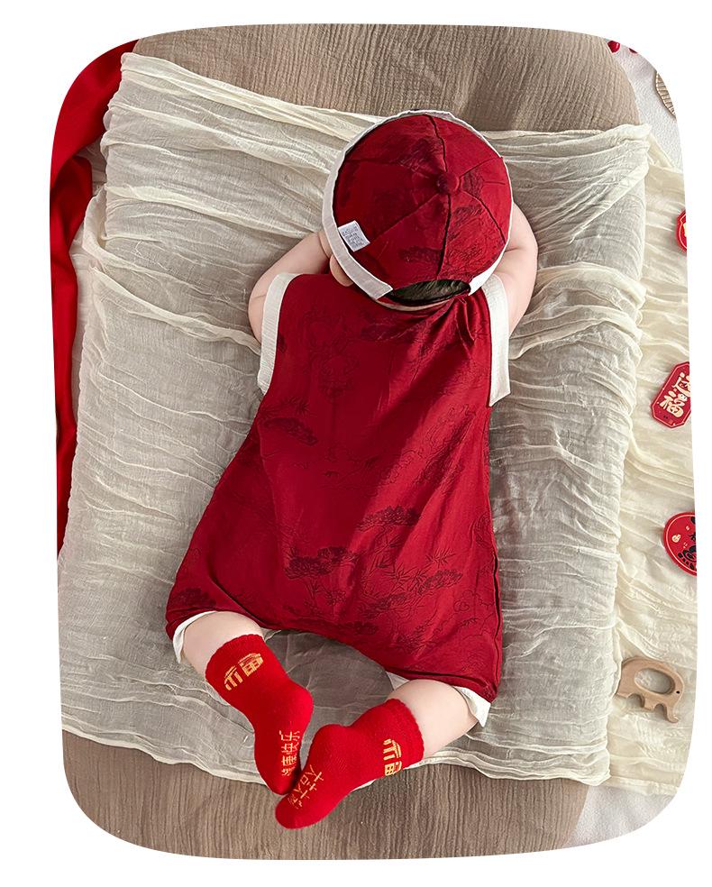 Boys' Chinese Festive Romper: Summer Harem Crawling Suit for First Birthday Banquet (Style 5303).