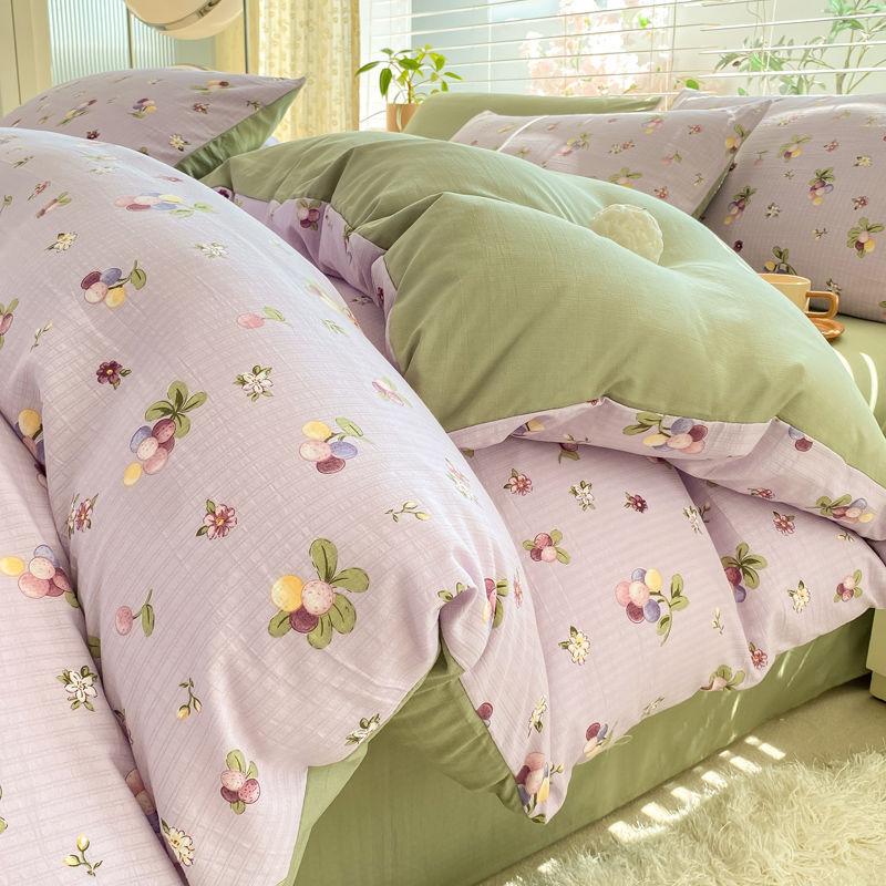 Super Soft Quilt Cover Four-piece Dormitory Bed Sheet Three-piece Washed Cotton Double-layer Yarn