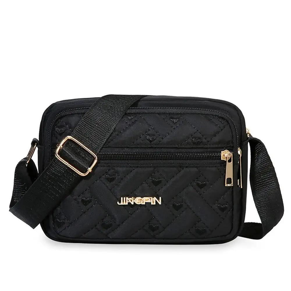 

New Fashion Embroidery Bag Women s Zipper Handbag Women Nylon Square Handbags Lady s Shoulder Cross Body Female Bag чорний