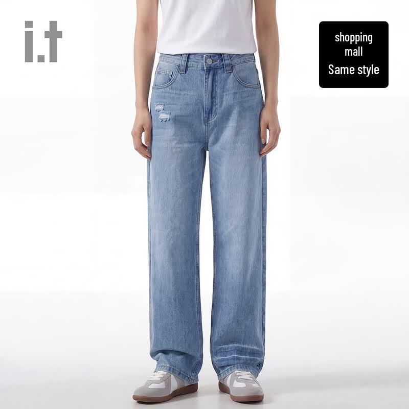 CHOCOOLATEi.t American Retro Ripped Loose Straight Leg Unisex Jeans 33