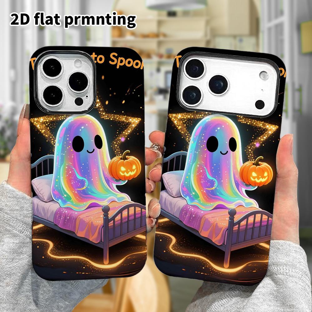 Phone Case: 2D Flat Design Suitable for iPhone 18 17 16 15 14 13 Pro Film Protective Case, Couple Style, Laser Ghost, Christmas and Halloween Holiday