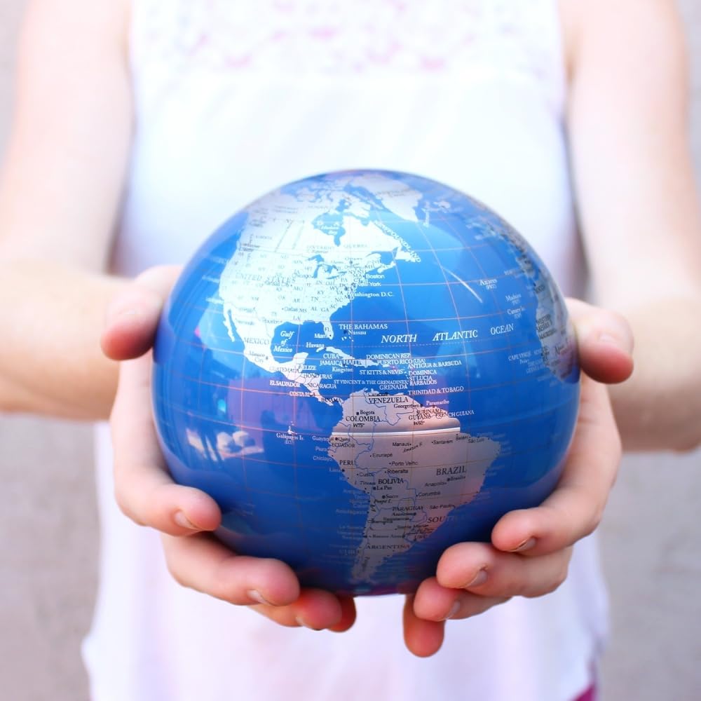 MOVA Globe l World Map Series Blue Silver Inch l With Base l Solar Powered Rotating Globe l Office Desktop Decor Unique Gift Home Decor l For Kids l
