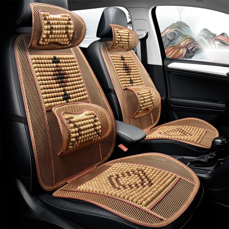 HD Chinese Knot Wooden Bead Car Seat Cushion - All-Season Interior Seat Cover