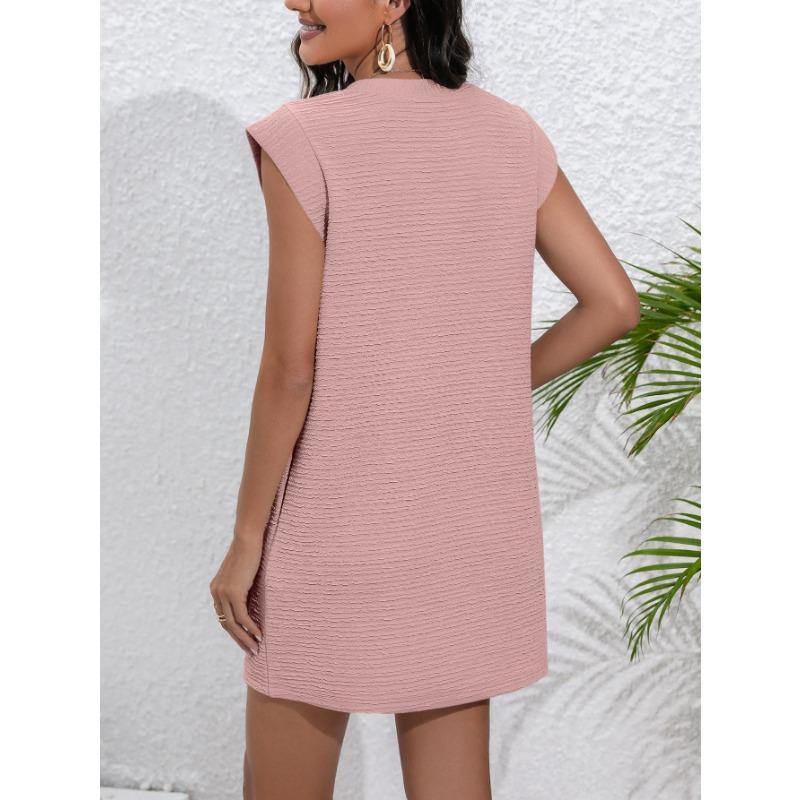 Damen Sommer Einfarbig Locker Ärmellos Mittellange Kleider