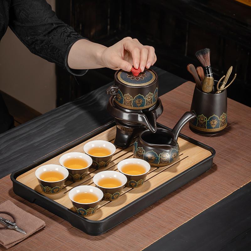 

Lazy stone grinding tea set, full set of household kung fu, business automatic lazy making tea, high-end tea set, light luxury tea cup