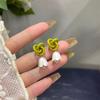 Trend Green Flower Knotted Lily of the Valley Pendant Earring for Women Zircon Christmas Girl Gift
