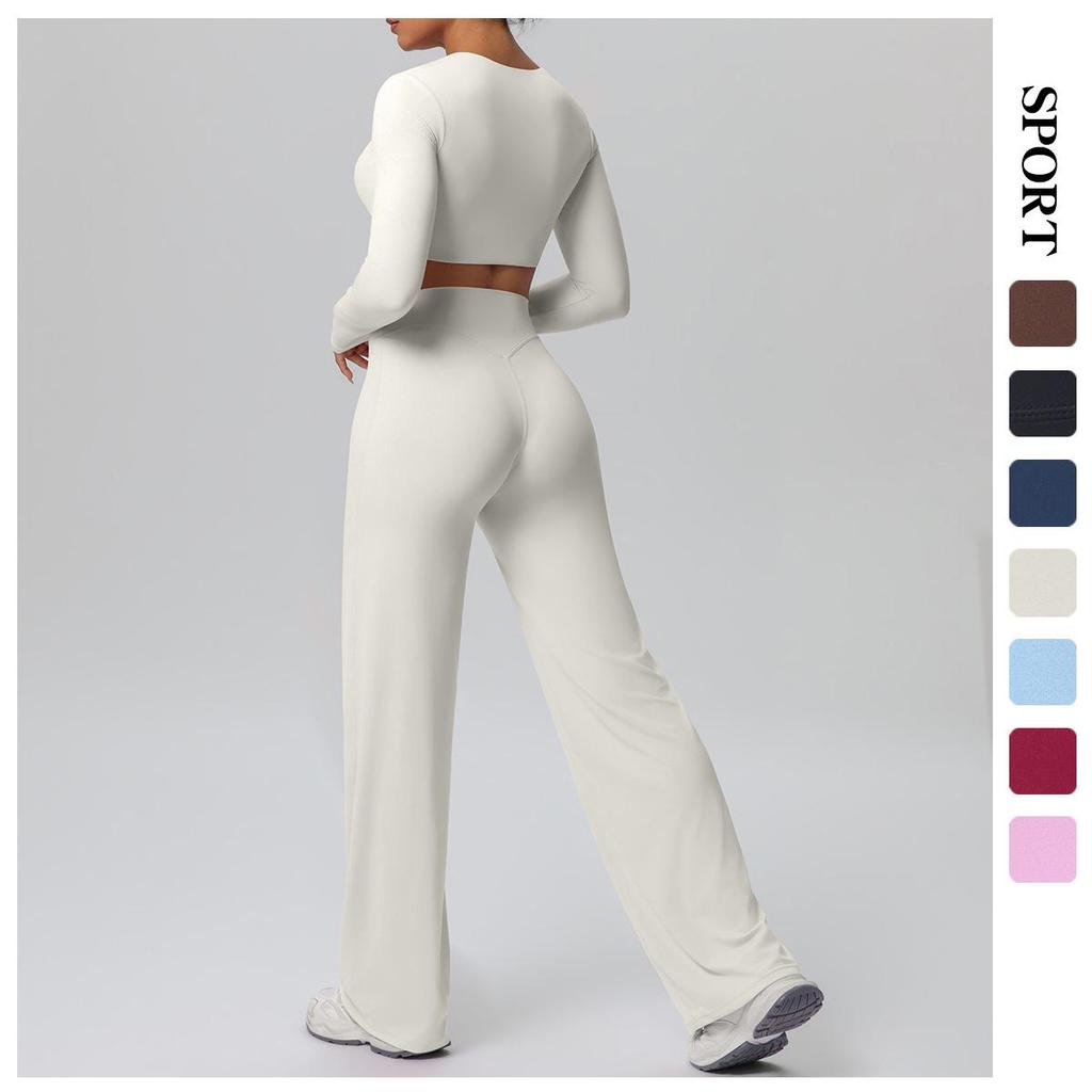 Cross-New Tight Sportswear Set: Chest-Pad Top & High-Waist Wide-Leg Pants for Running, Fitness & Yoga