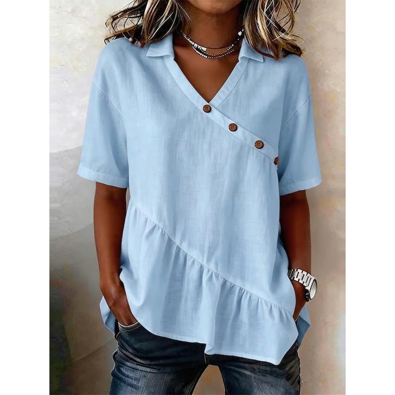QICED Bluse e Camicie Casual da Donna alla Moda con Scollo a V e Maniche Corte